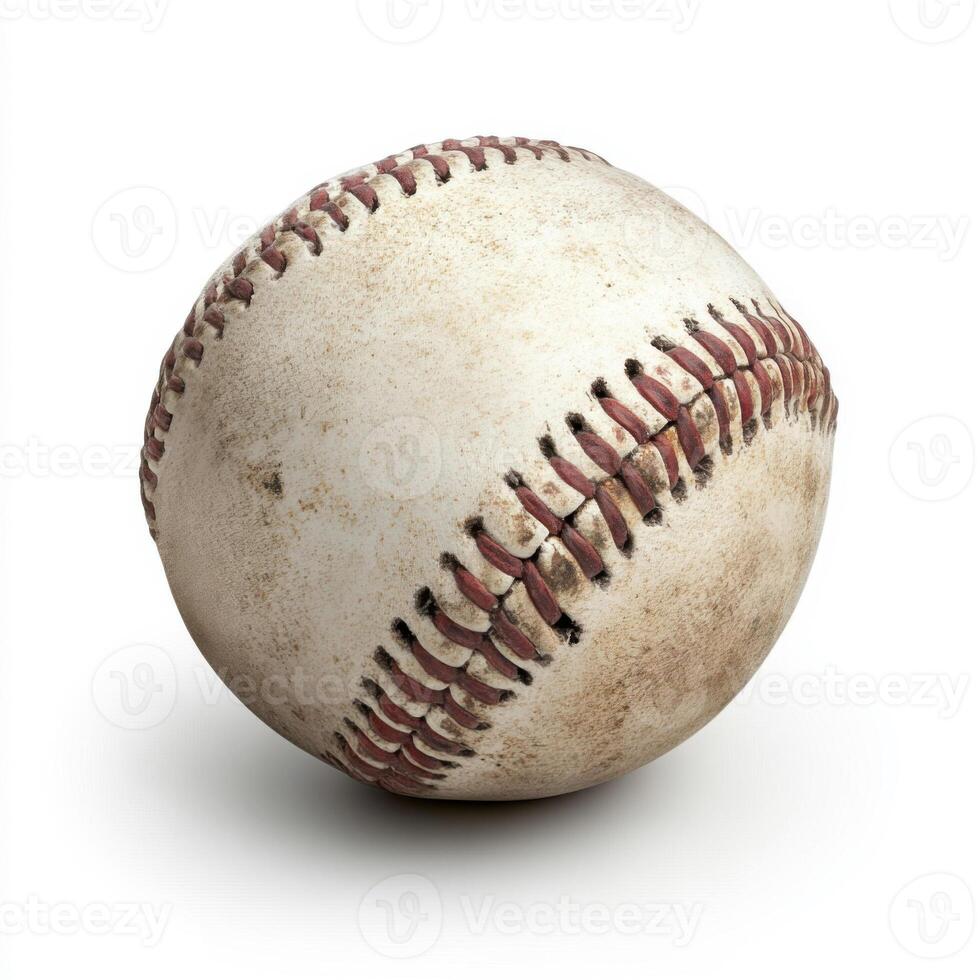 Close-up of a weathered baseball on a white background. photo
