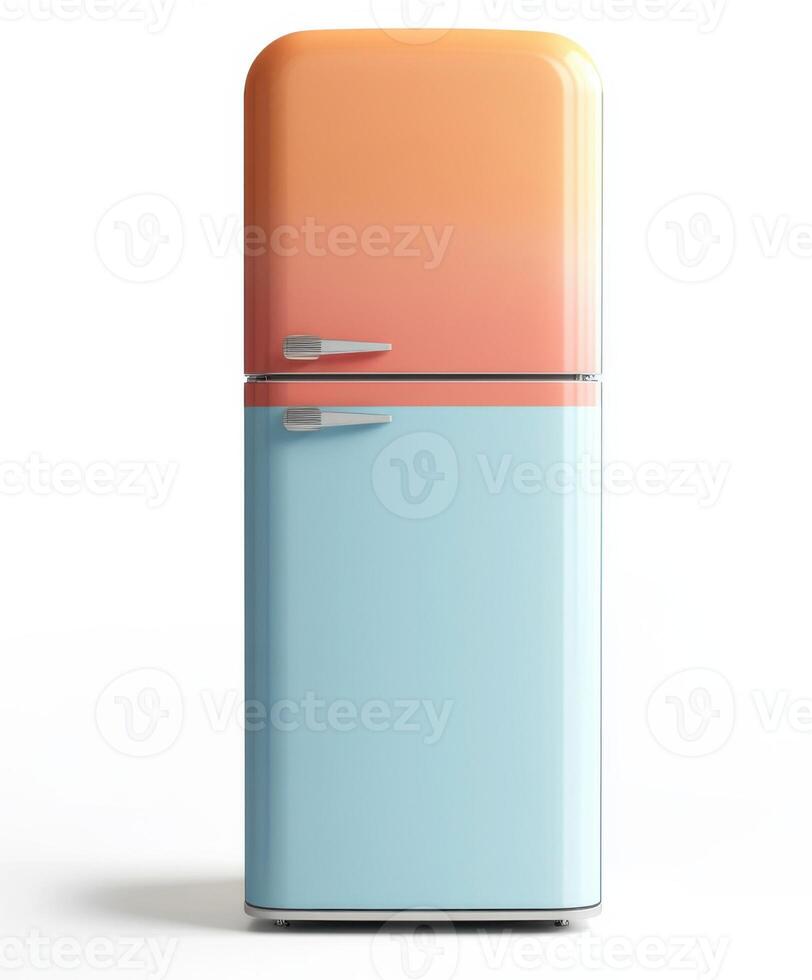 Retro-style fridge in gradient pastel colors on white background photo