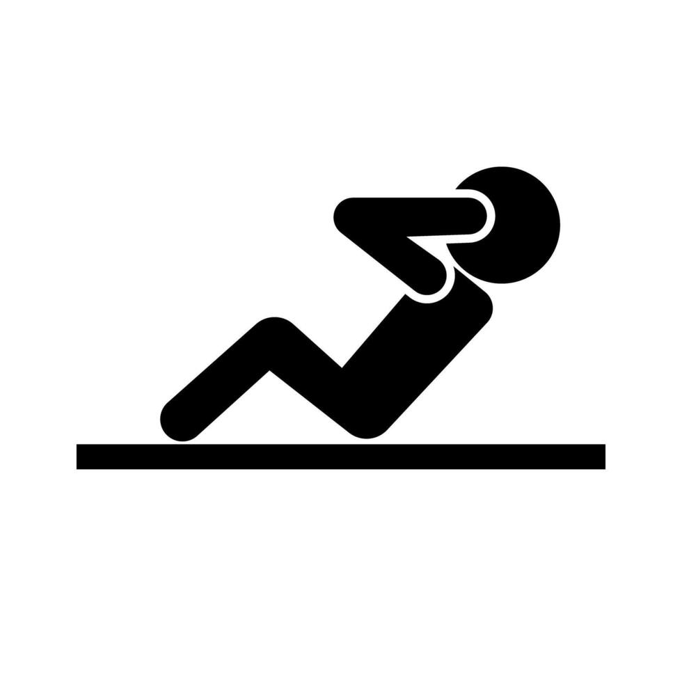 Person doing abdominal exercises on mat silhouette. vector