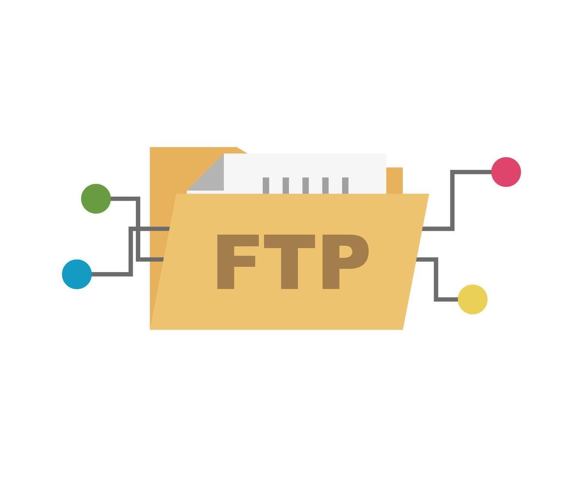 FTP Data Transfer Folder Network Connection. vector