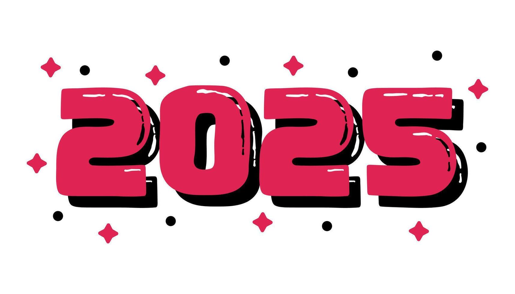 2025 trendy lettering isolated on white background. Pop-up numbers 2025 decorated with stars and dots. New Year design concept. vector