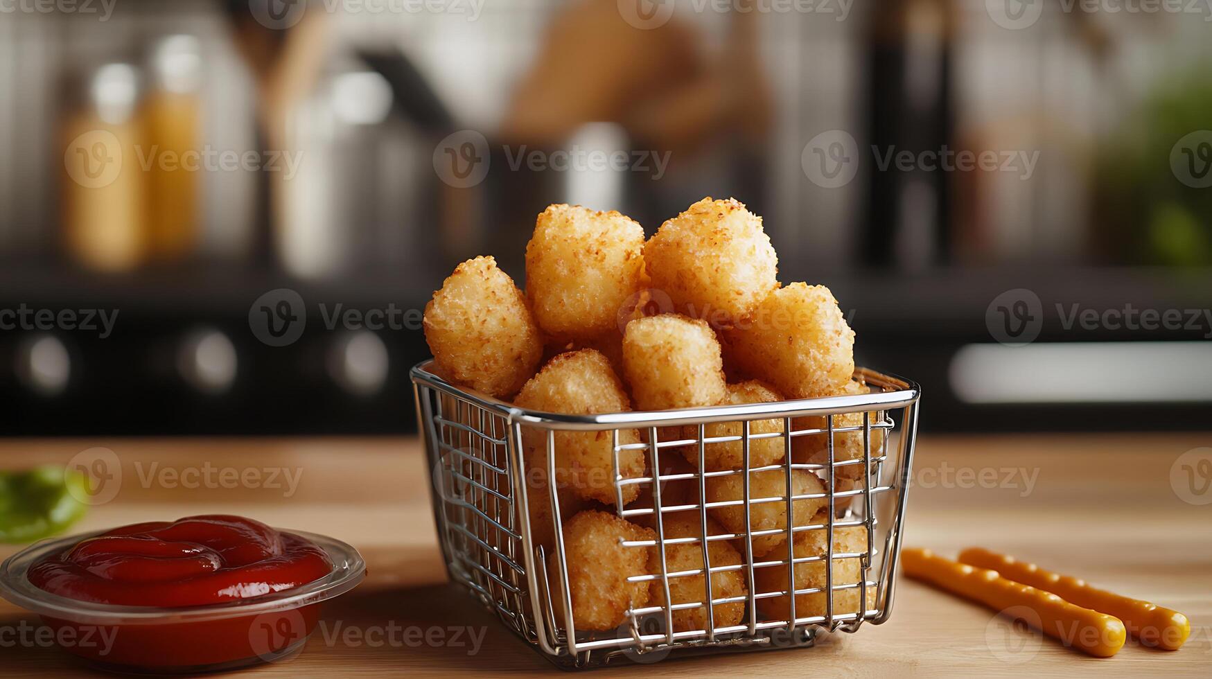 A basket of fried food sitting on a table photo