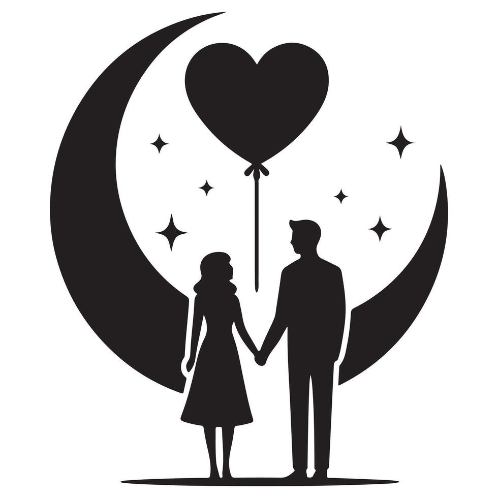 Cute Couple in love and romance in valentines day silhouette design element vector