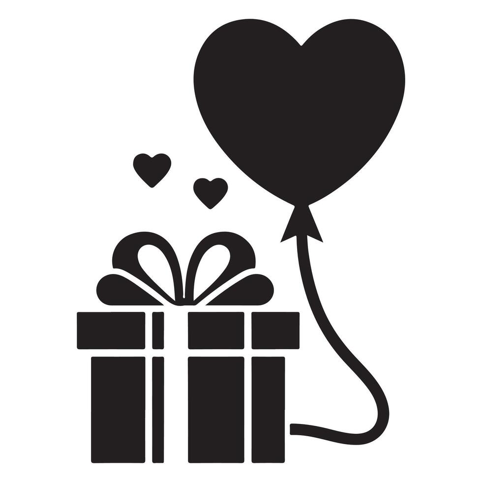 Gift box flat line silhouette isolated on white background for valentine or birthday gift vector