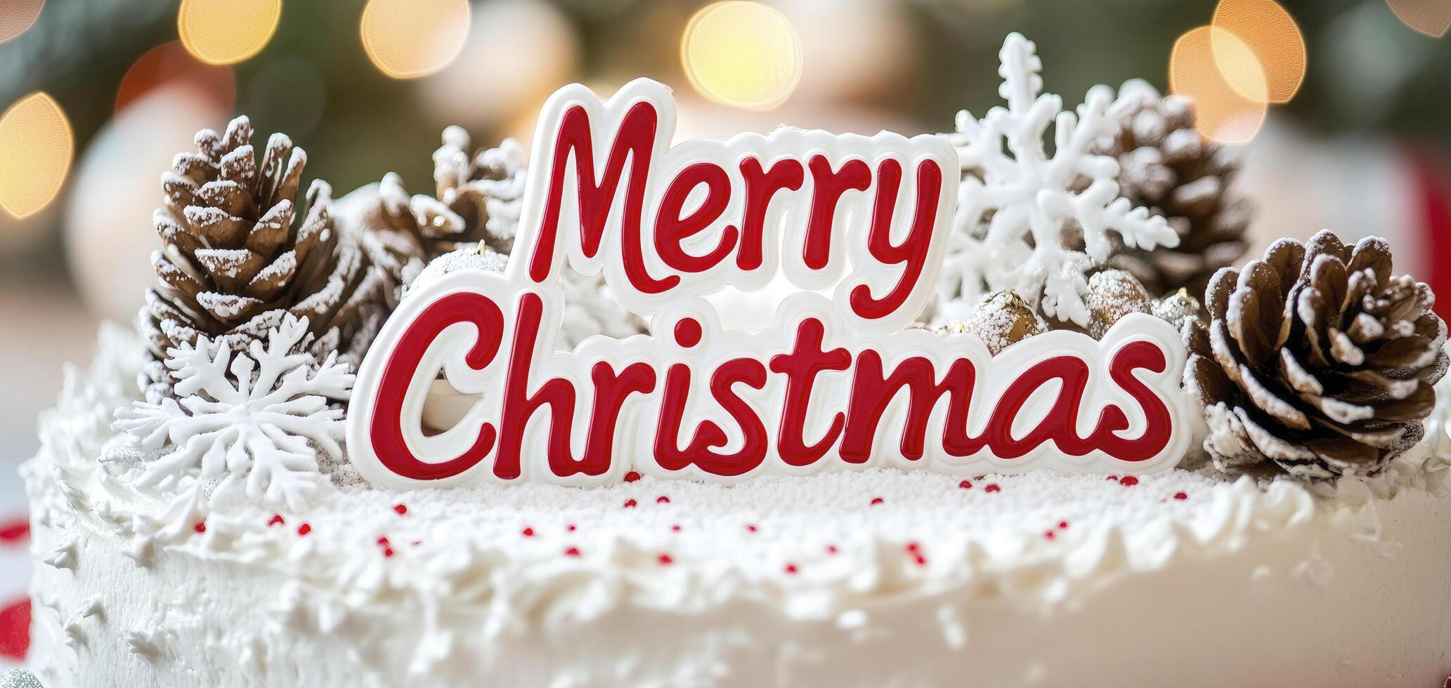 Merry Christmas cake with snowflakes photo