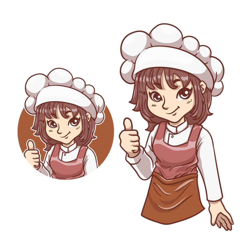 cute and kawaii muslim female chef cartoon chibi character vector