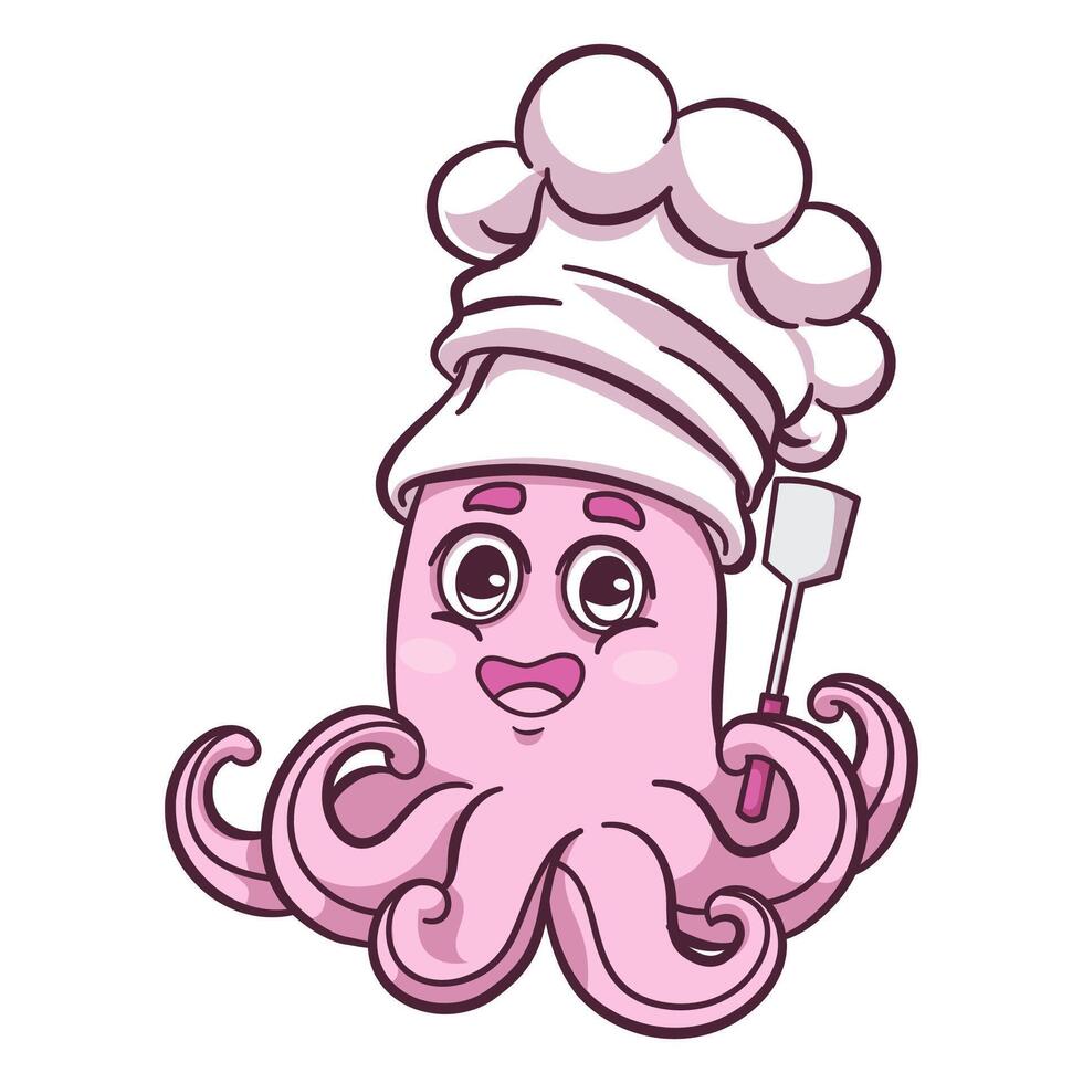 Octopus in chef hat illustration vector