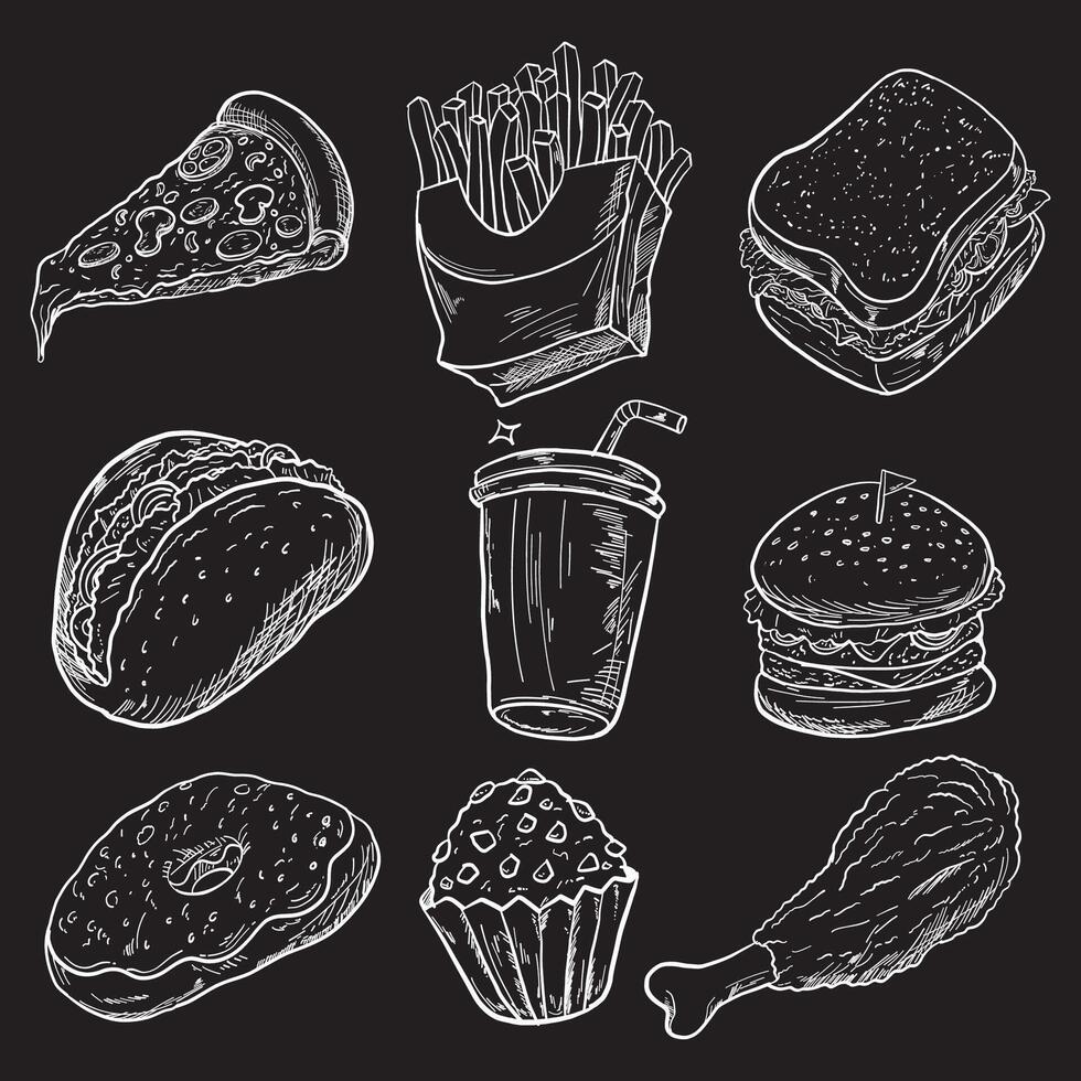 Fast food hand drawn sketch illustration vector