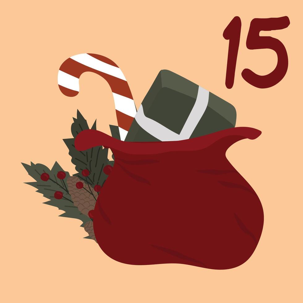 Advent-Christmas calendar, gift bag. A greeting card for printing. Illustration. vector