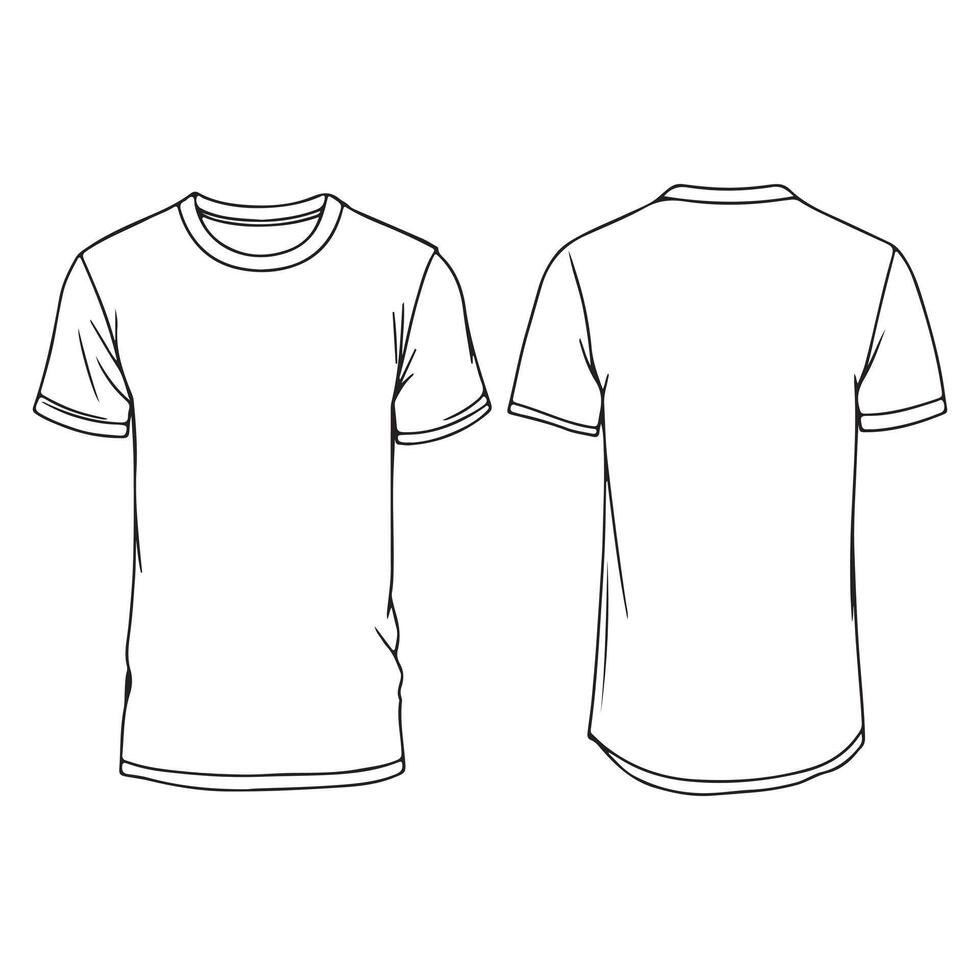 Technical drawing fashion flat sketch art illustration template for a short sleeved t-shirt vector