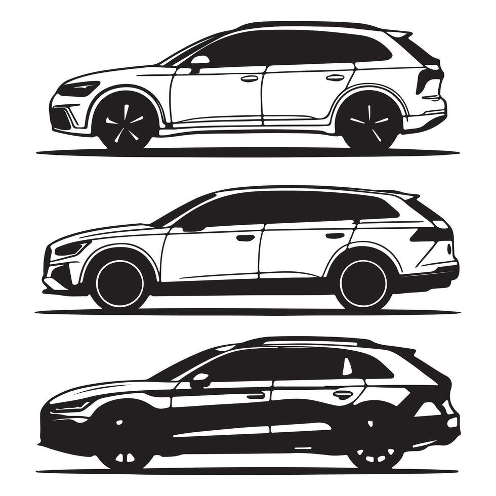 Side View Car Silhouette Icons vector