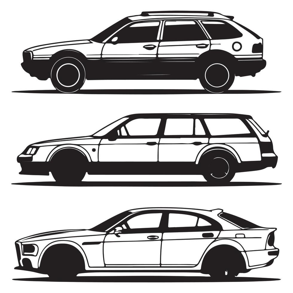 Set of Car Silhouettes Drawn by Hand vector