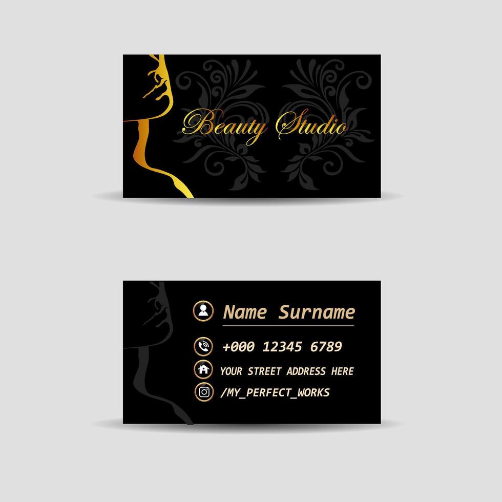 Abstract beauty salon business card template in dark gold color vector