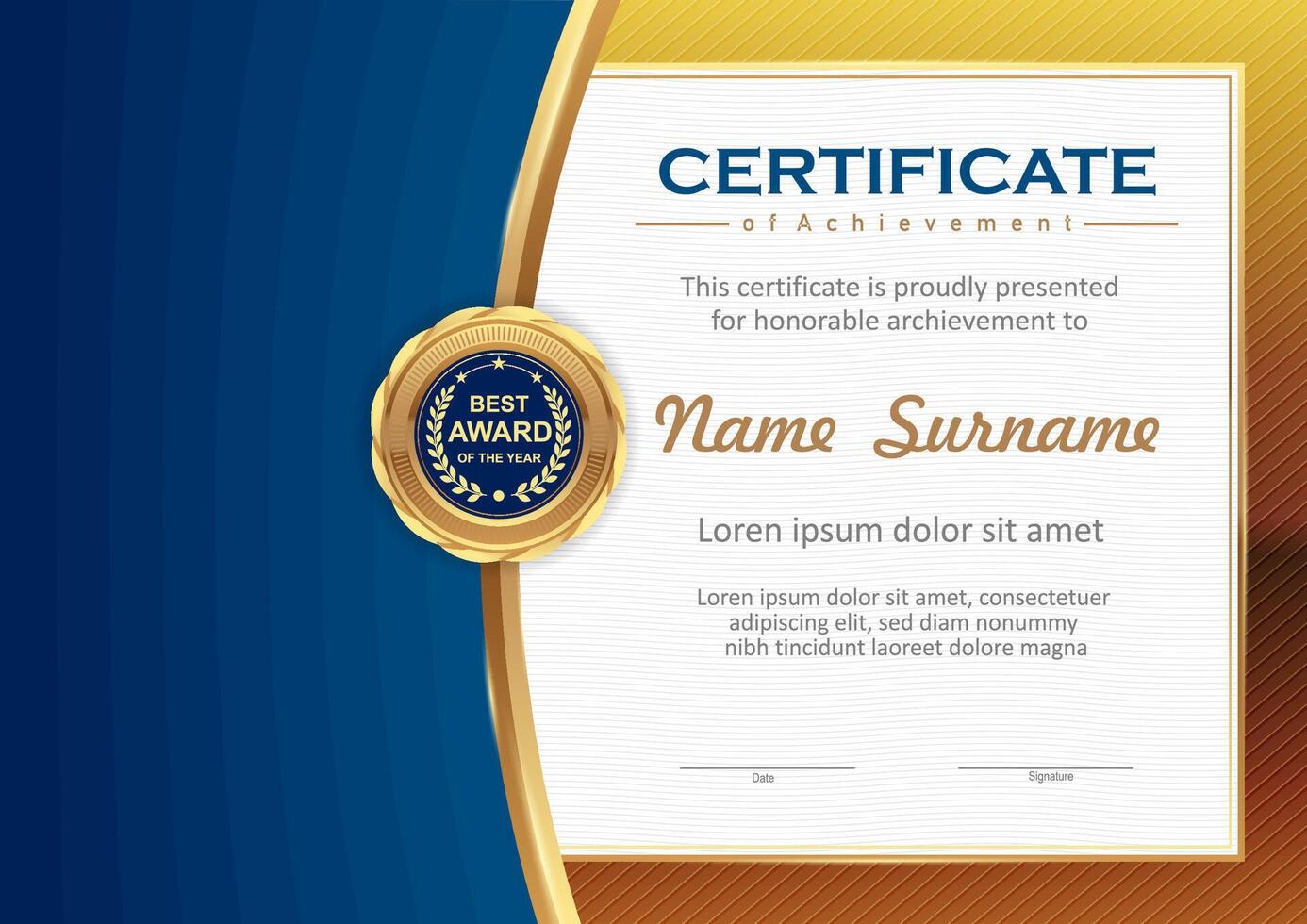 Blue and gold certificate template vector