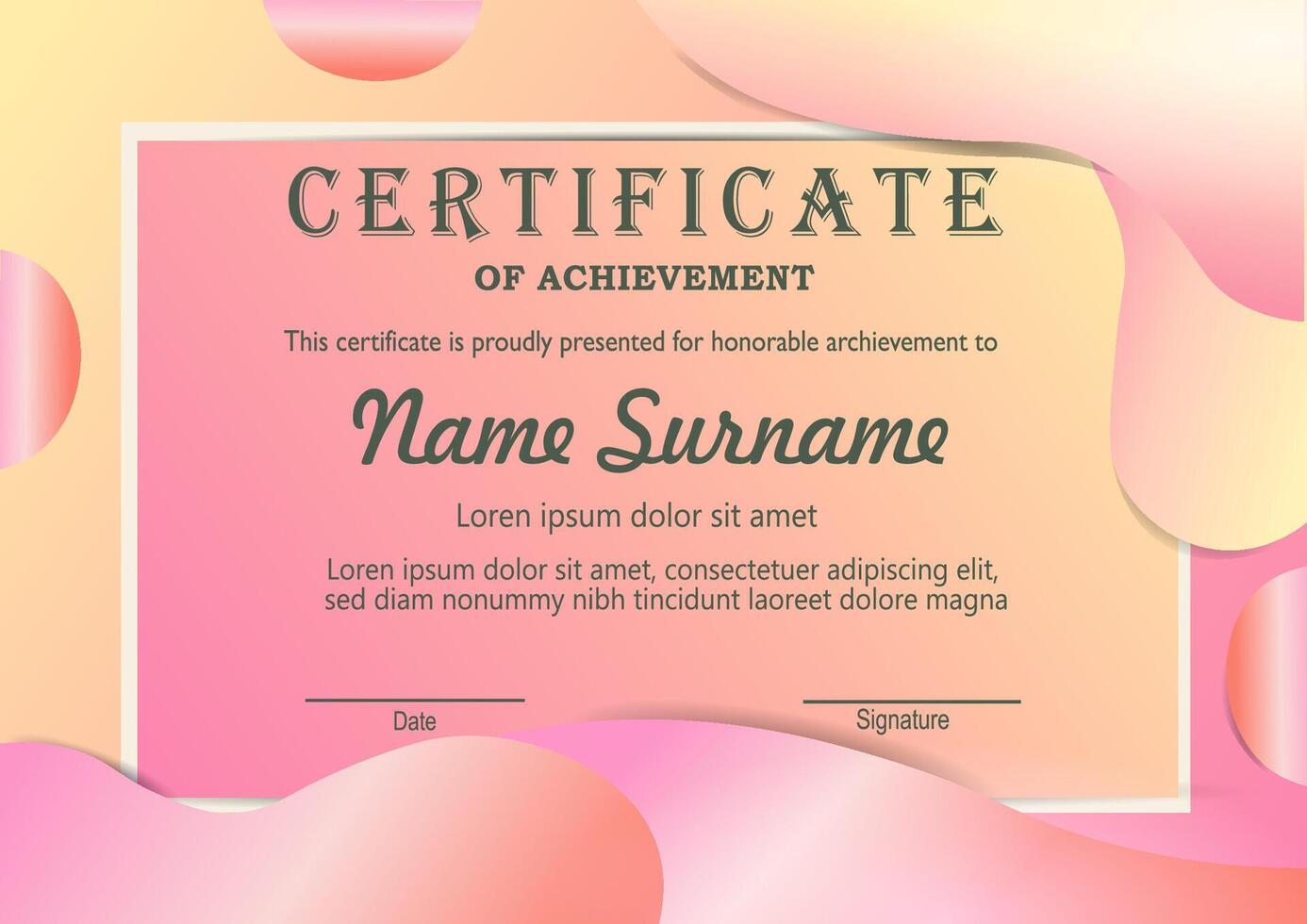Certificate template in soft pink and pale yellow shades vector