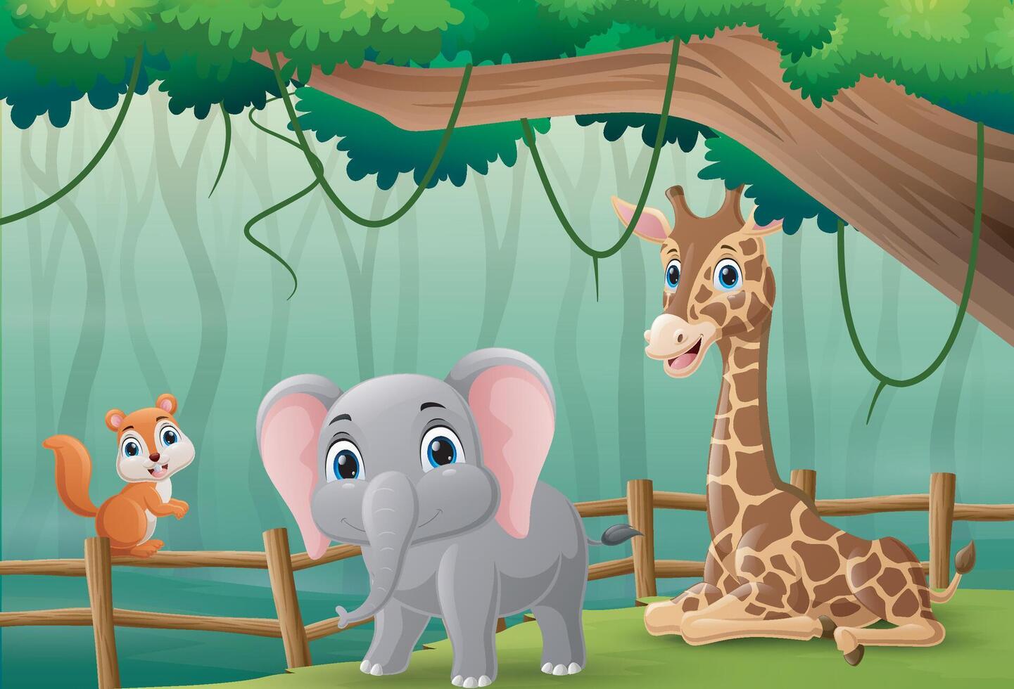 Happy animals in the jungle background vector