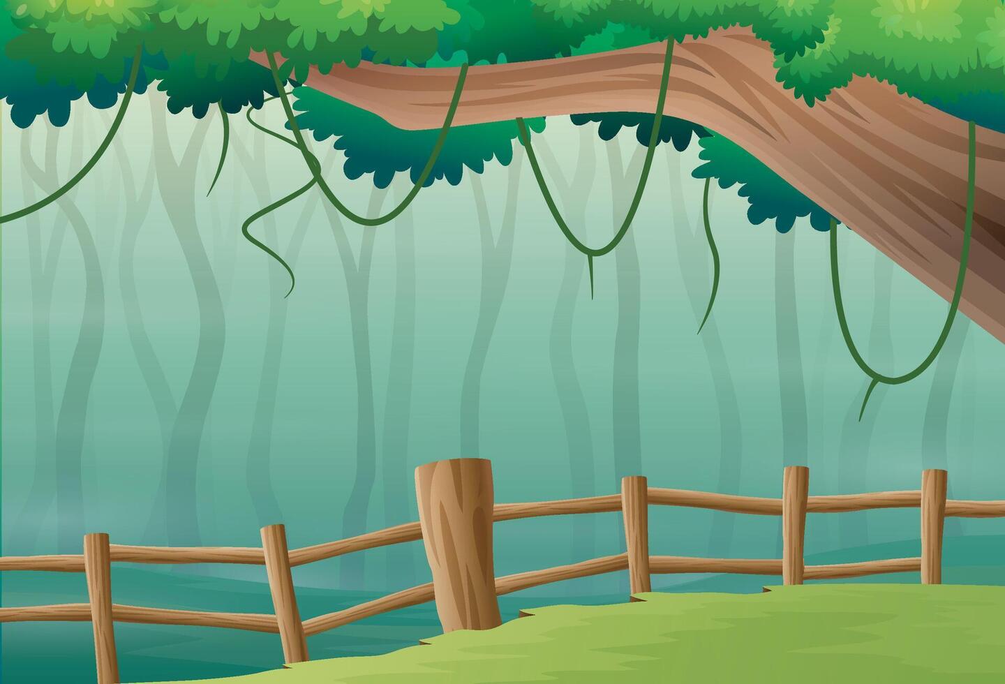 Panoramic green forest landscape with a trees vector