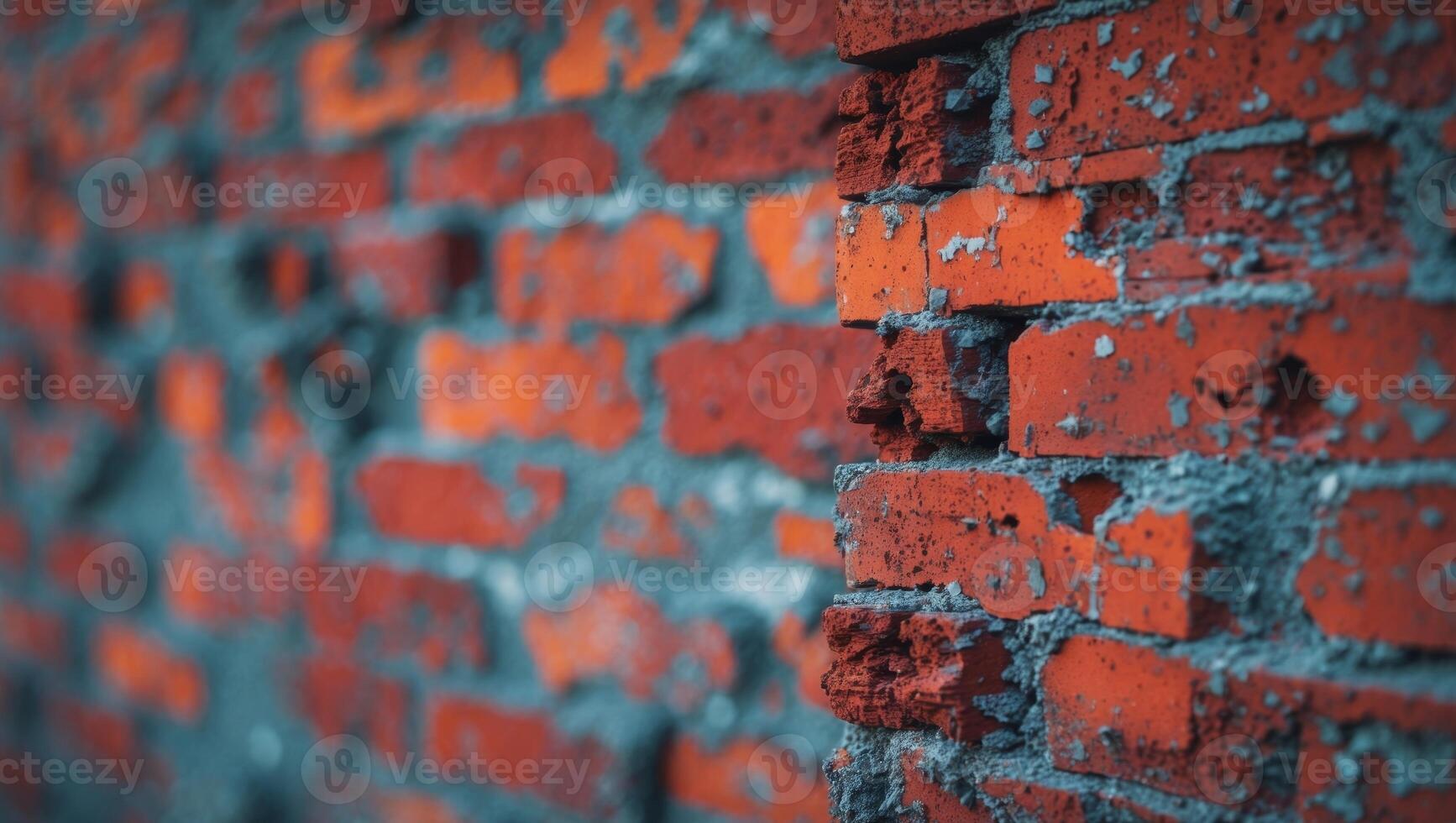 Blurred texture background of crumbling old red brick wall photo