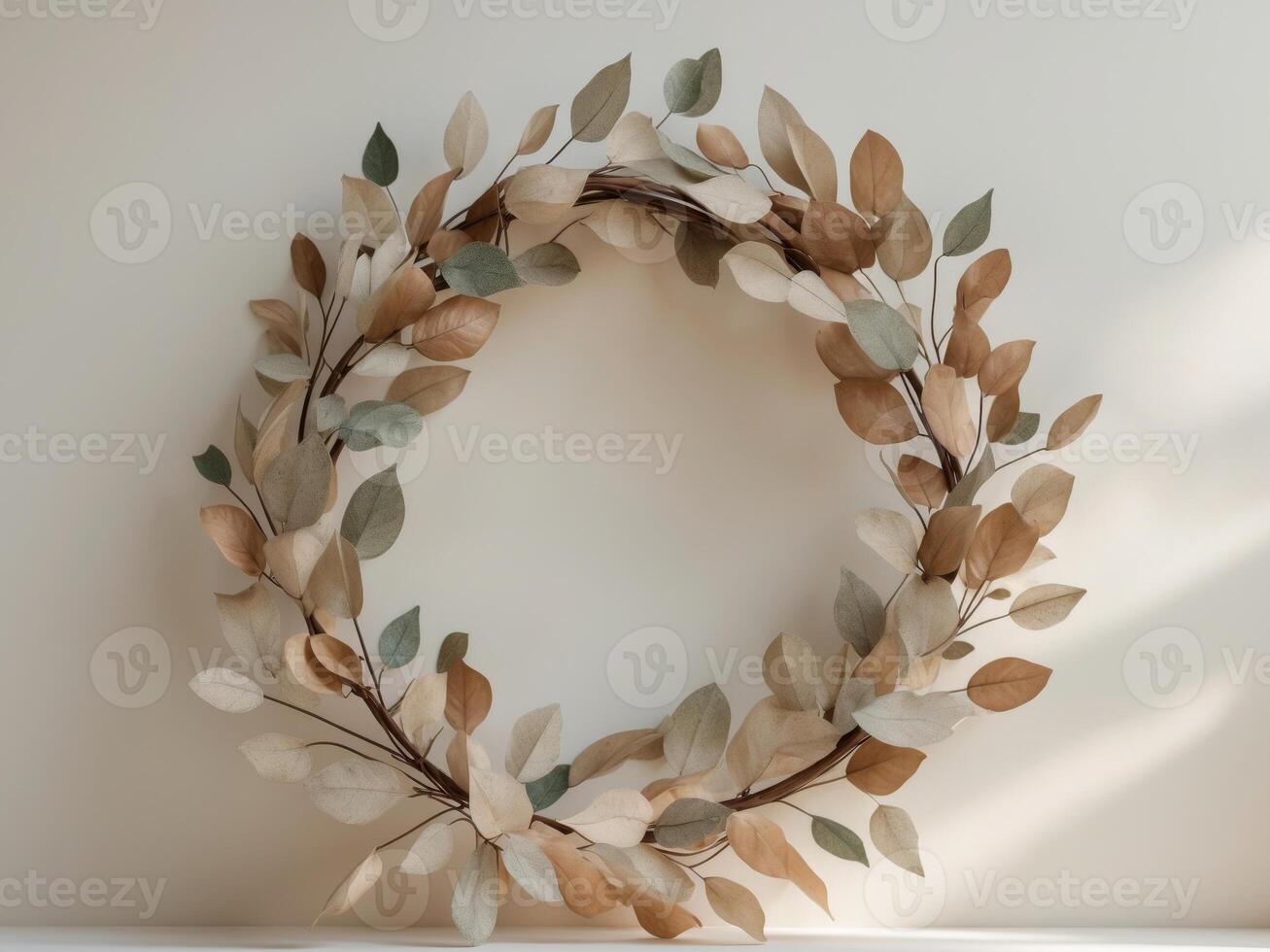 Elegant wooden wreath with intricate leaf design photo