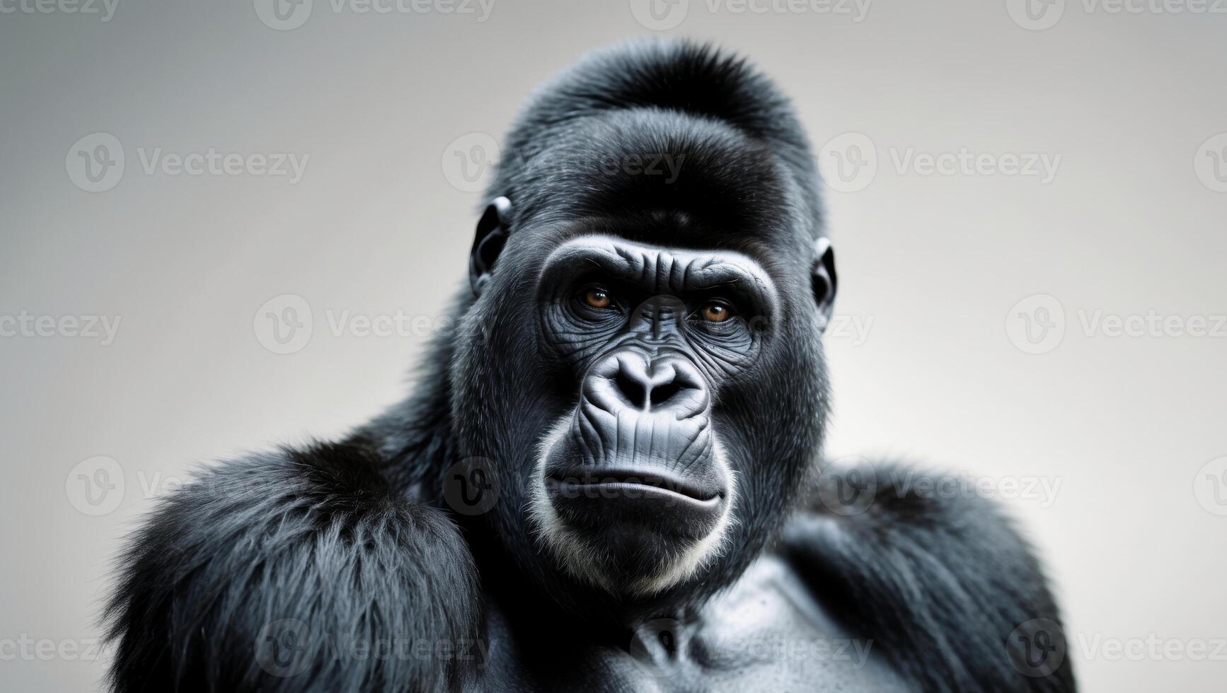 A gorilla with a black face and a black body photo