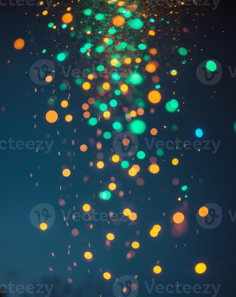 Colorful Light Particles Cascading Down in a Mesmerizing Display at Night photo