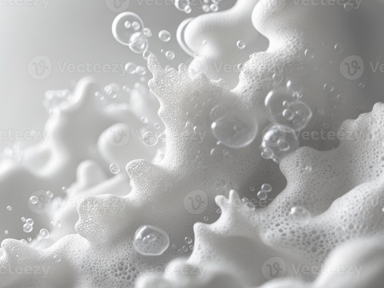 Closeup white foam and bubbles texture background photo