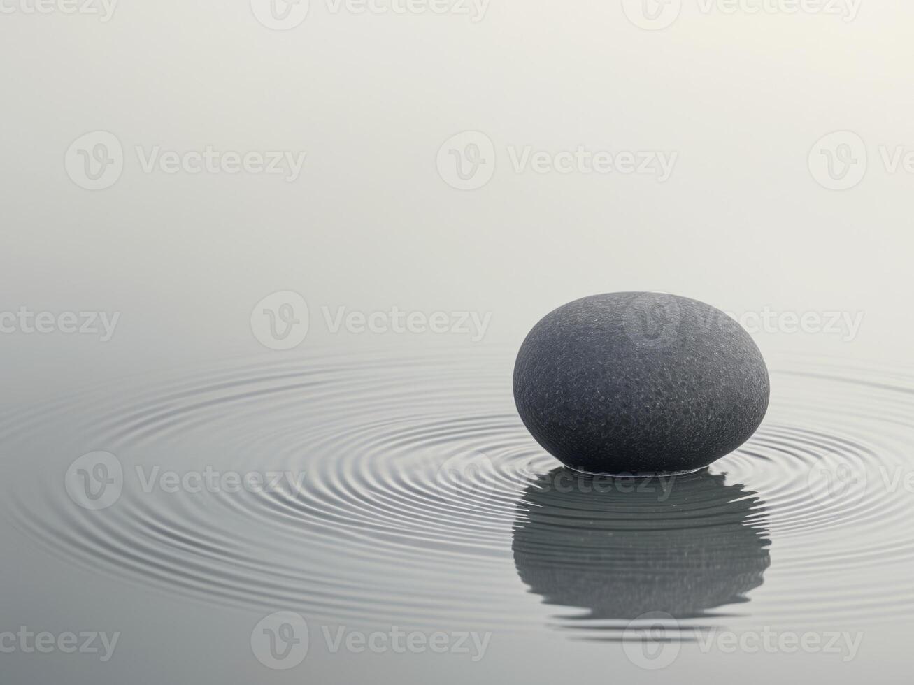 A stone ball floating in a pond with ripples photo