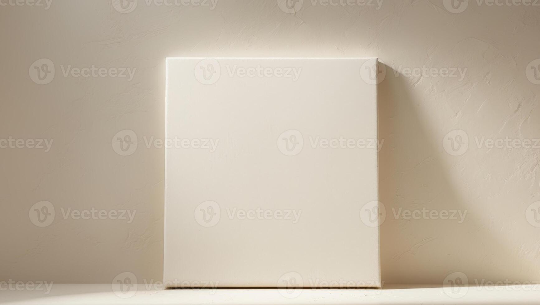 Blank white square on a table against a wall photo
