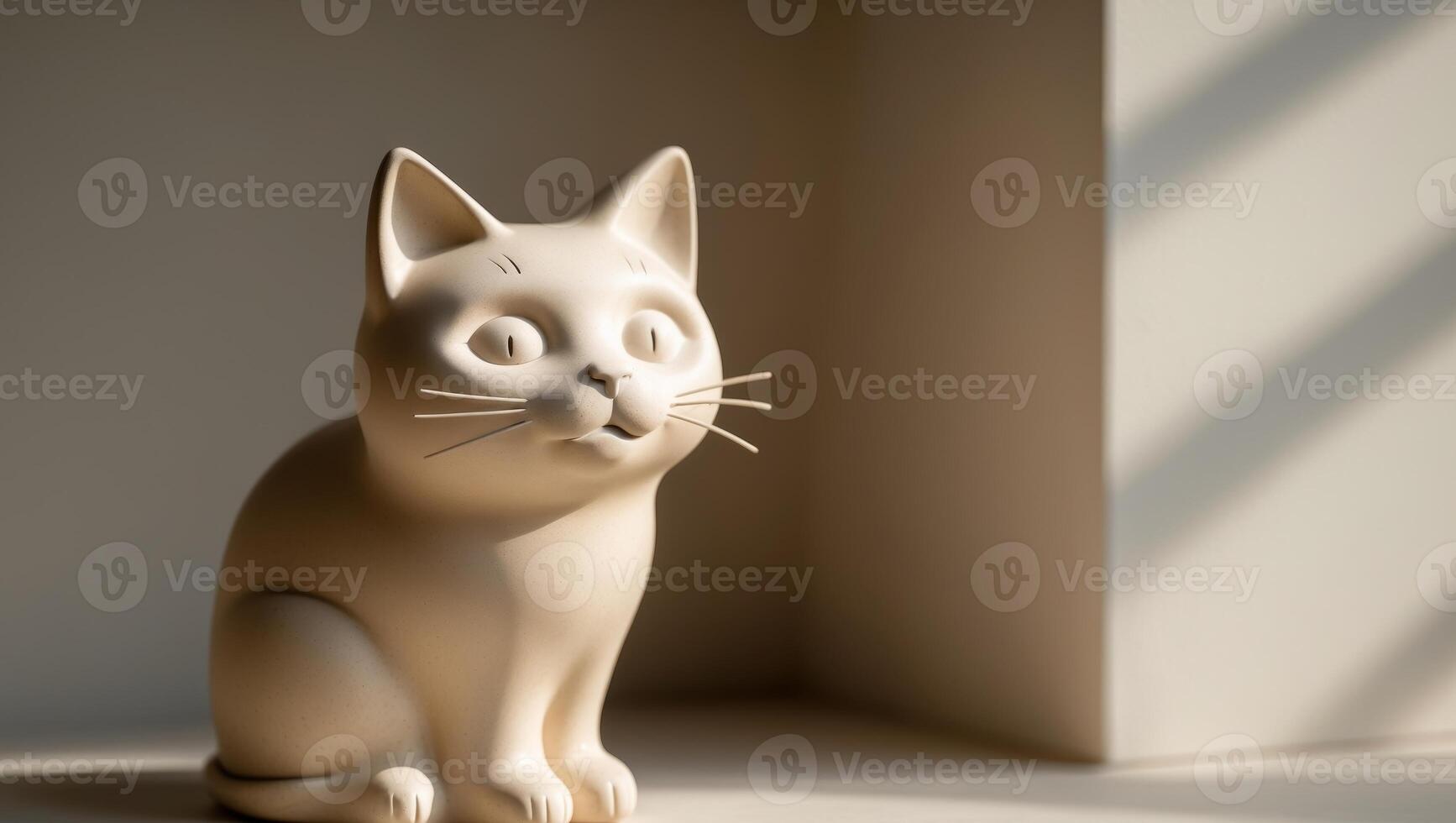 A white cat figurine sitting on a table photo