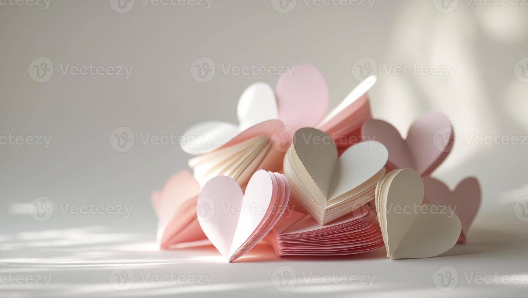 A pile of pink and white paper hearts photo