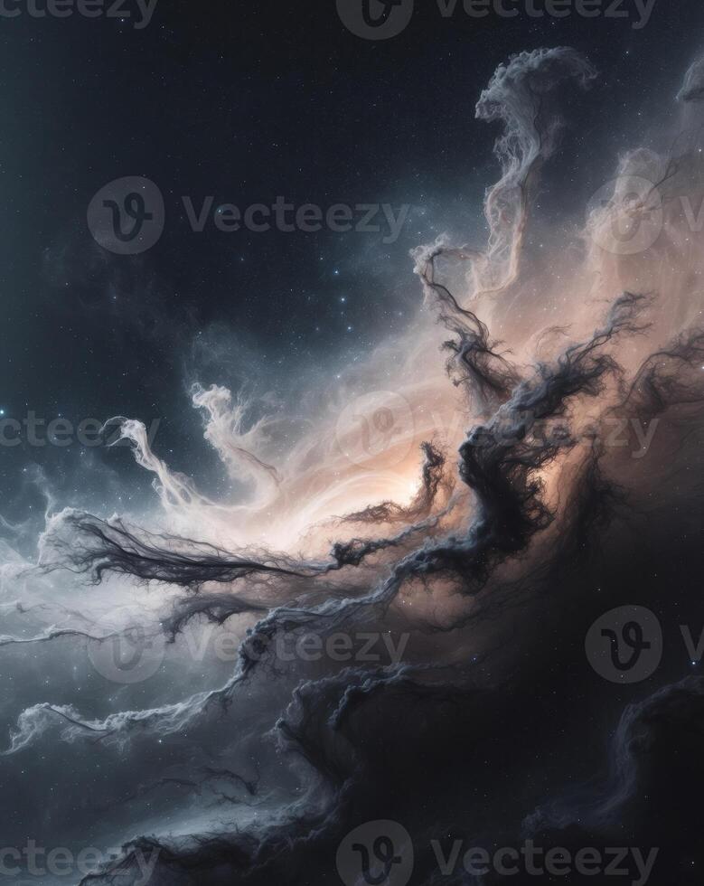 Cosmic Dust Swirling Amidst the Depths of Space in a Dark Backdrop. photo