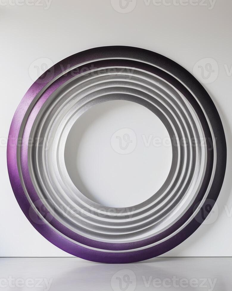 A geometric design with concentric circles and gradients of violet and silver. photo