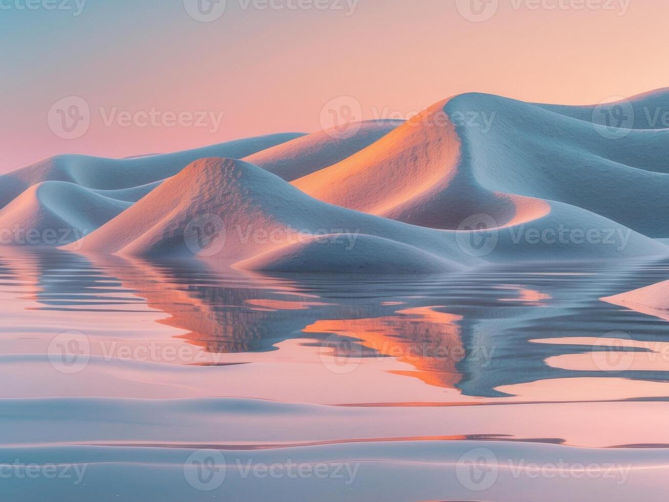 Abstract Orange Hills Reflecting In Calm Water At Sunset photo