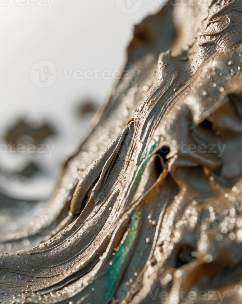 Close up wet mud texture background under bright natural light. photo
