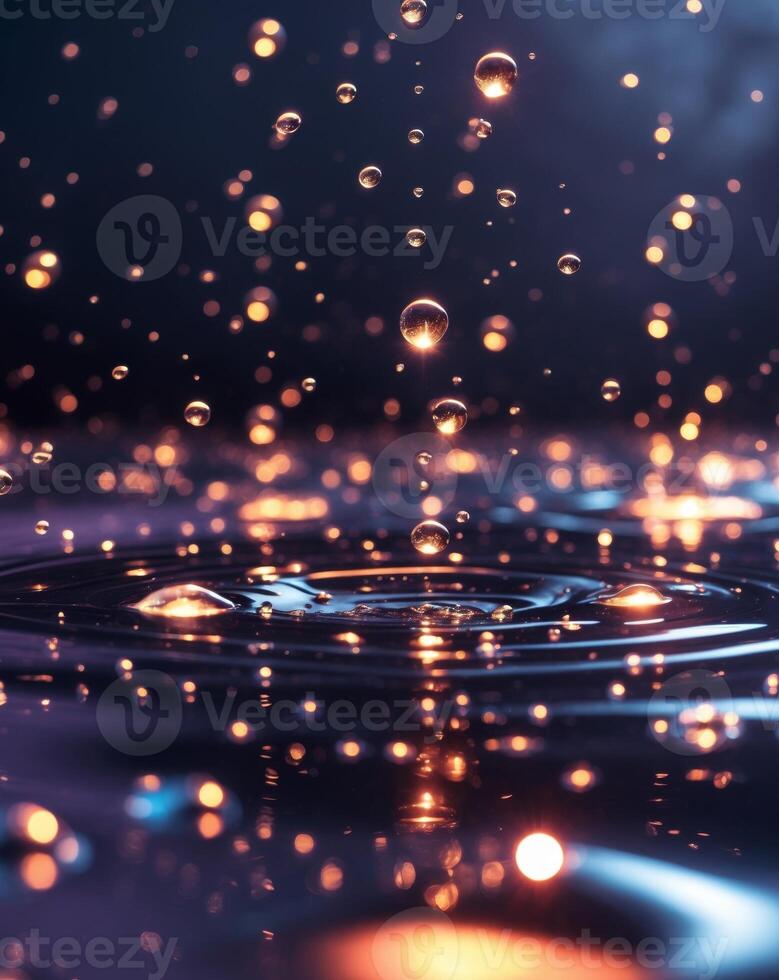 Water droplets on a dark background with light photo