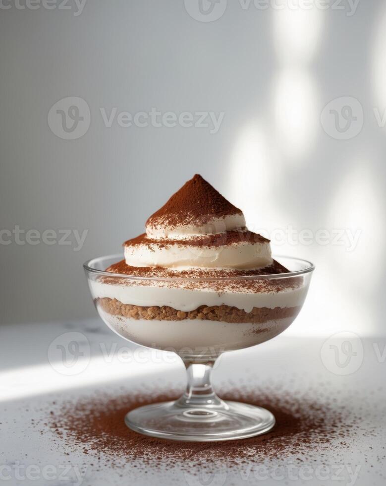 A dessert in a glass bowl with a scoop of chocolate photo