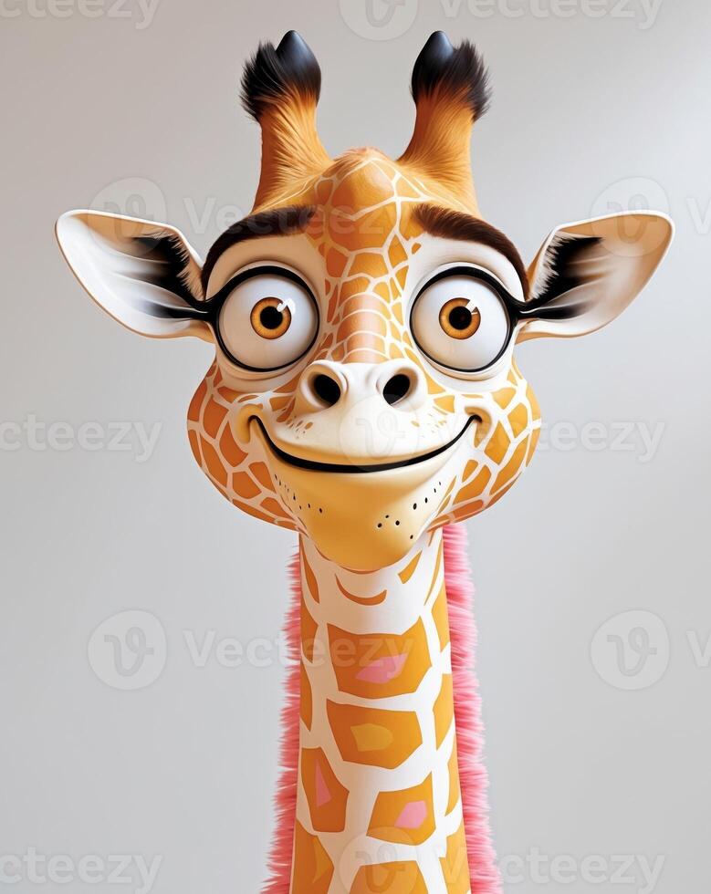 A cartoon giraffe with a goofy expression on its face. photo