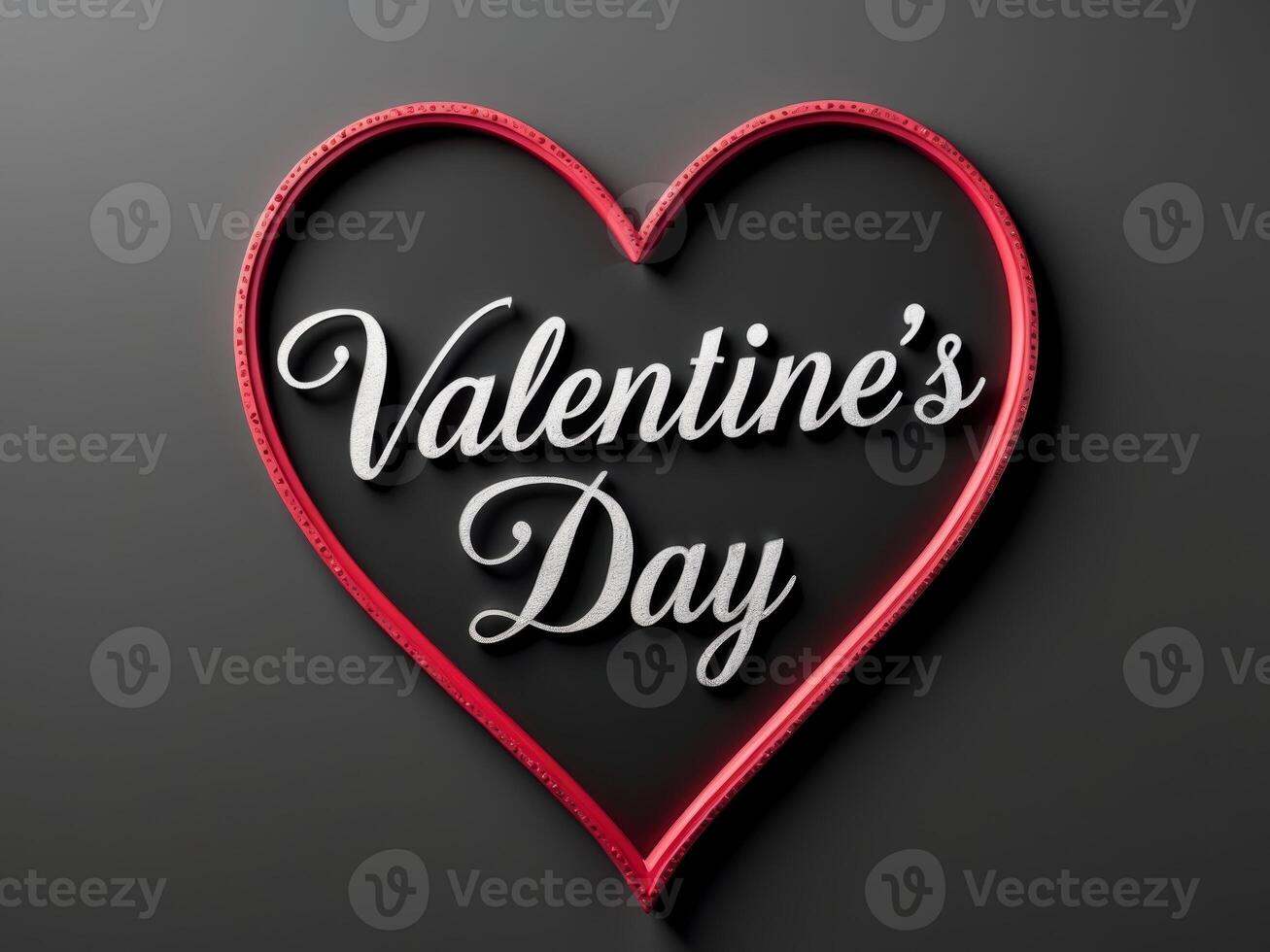 Greeting card for Valentine's Day with a frame of bright red hearts and the text Valentine's Day on a black background with copy space. photo