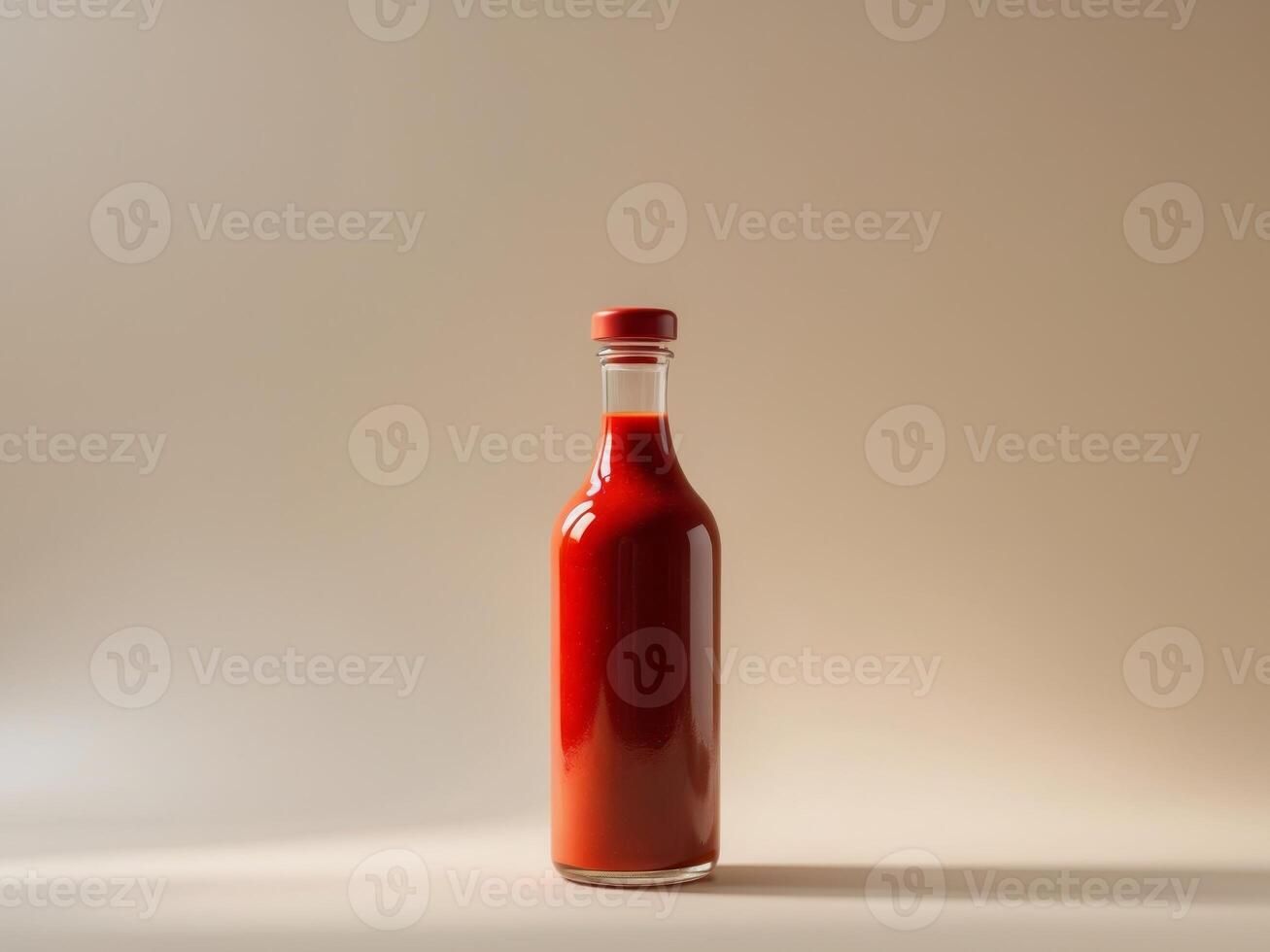A bottle of ketchup is shown on a table photo