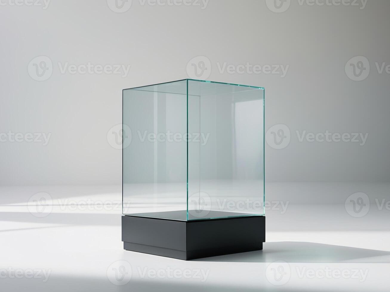 A Clear Glass Display Case With A Black Base. photo