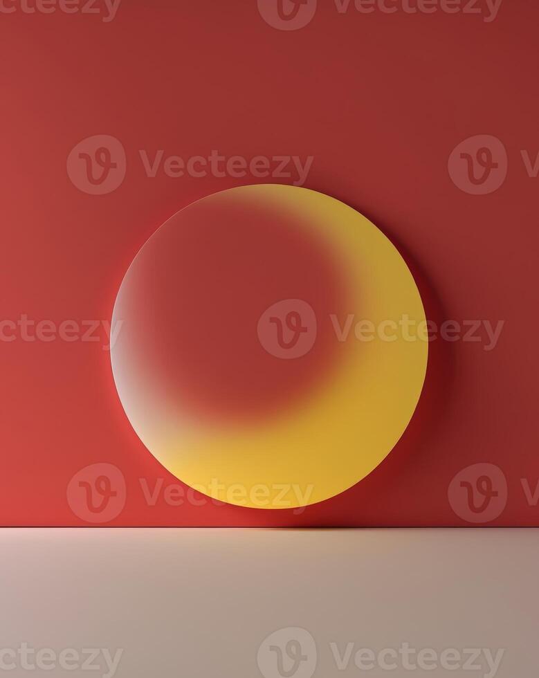 Abstract minimal red background with random yellow circle. photo