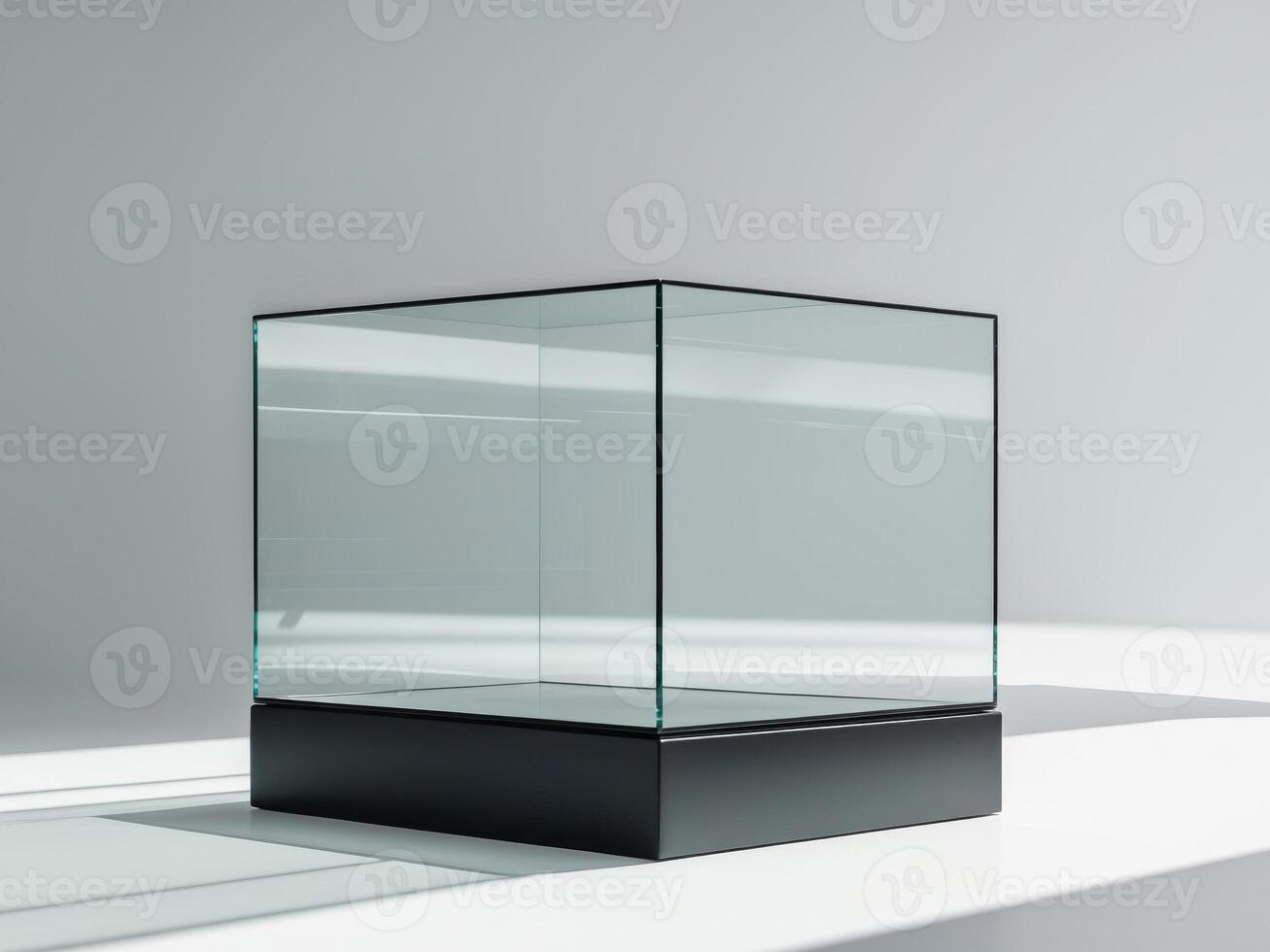 A Clear Glass Display Case With A Black Base. photo