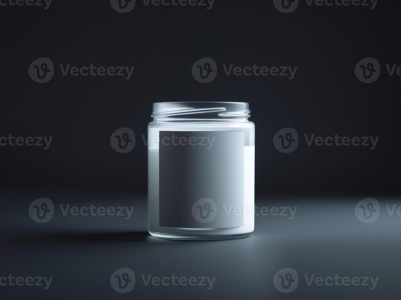 Jar mockup with blank label on a dark background for branding design. photo