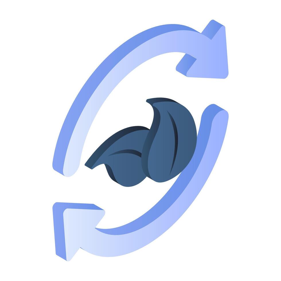 Conceptual flat isometric icon of leaves recycling vector