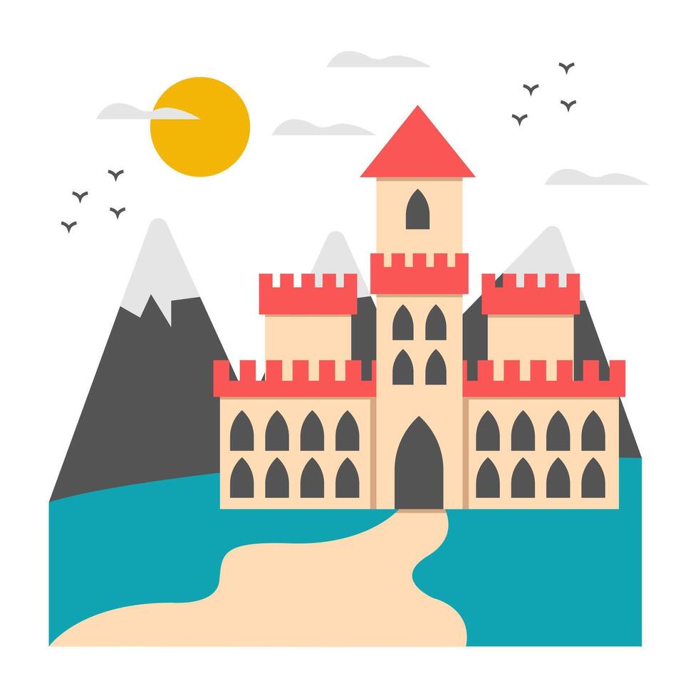 Castle landscape icon in flat design vector