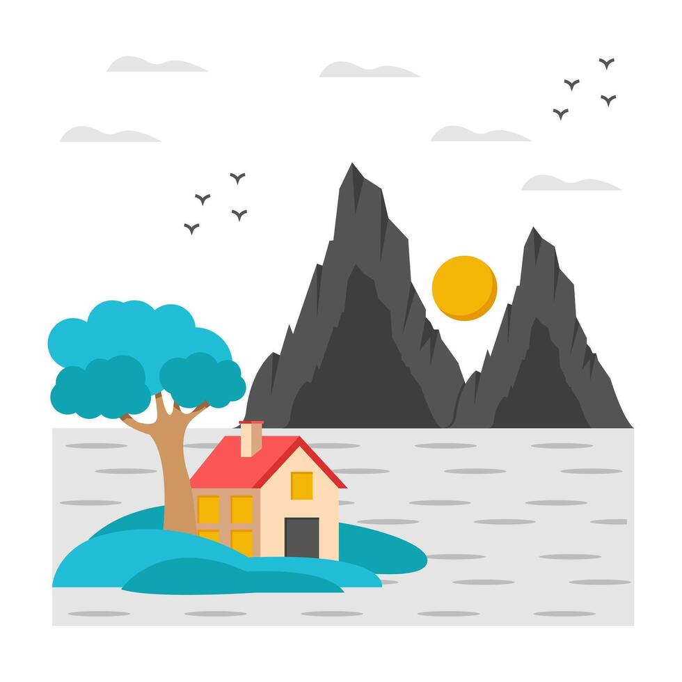 Modern design icon of beach home landscape vector