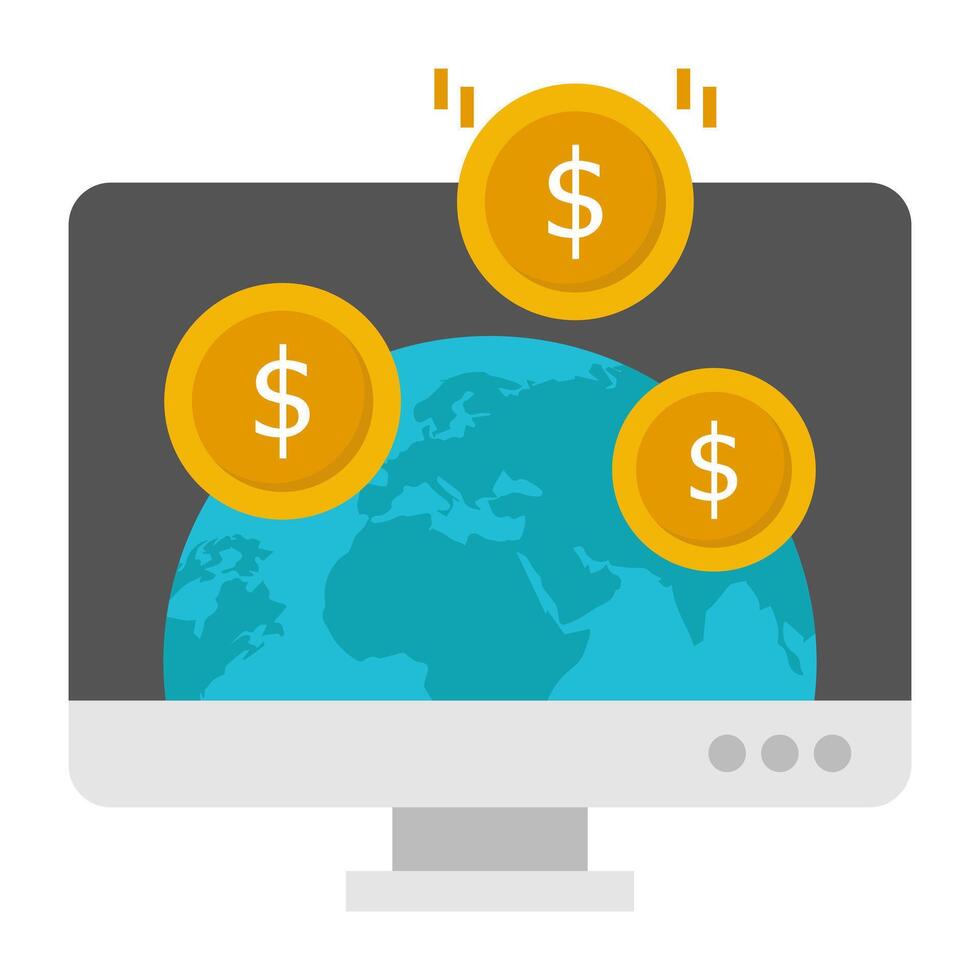 A flat design icon of online global currency vector