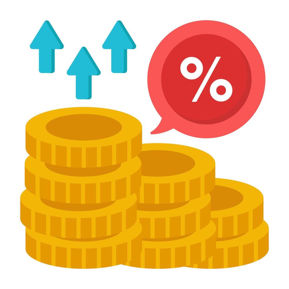 A flat design icon of dollar increase vector