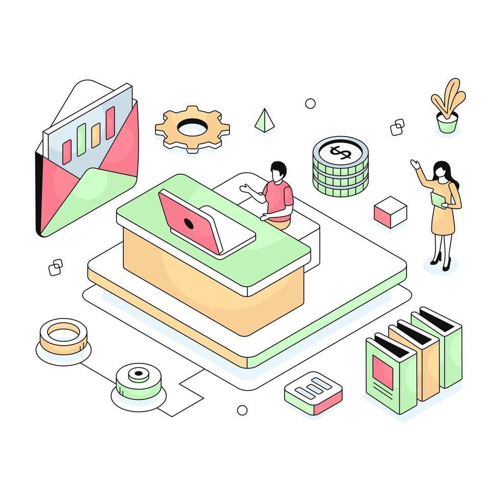 Remote working illustration in isometric design available for instant download vector