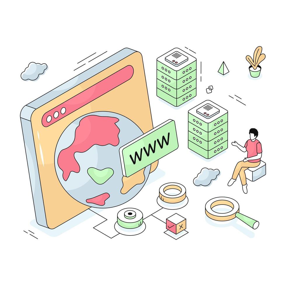 isometric design illustration of web browser, www vector